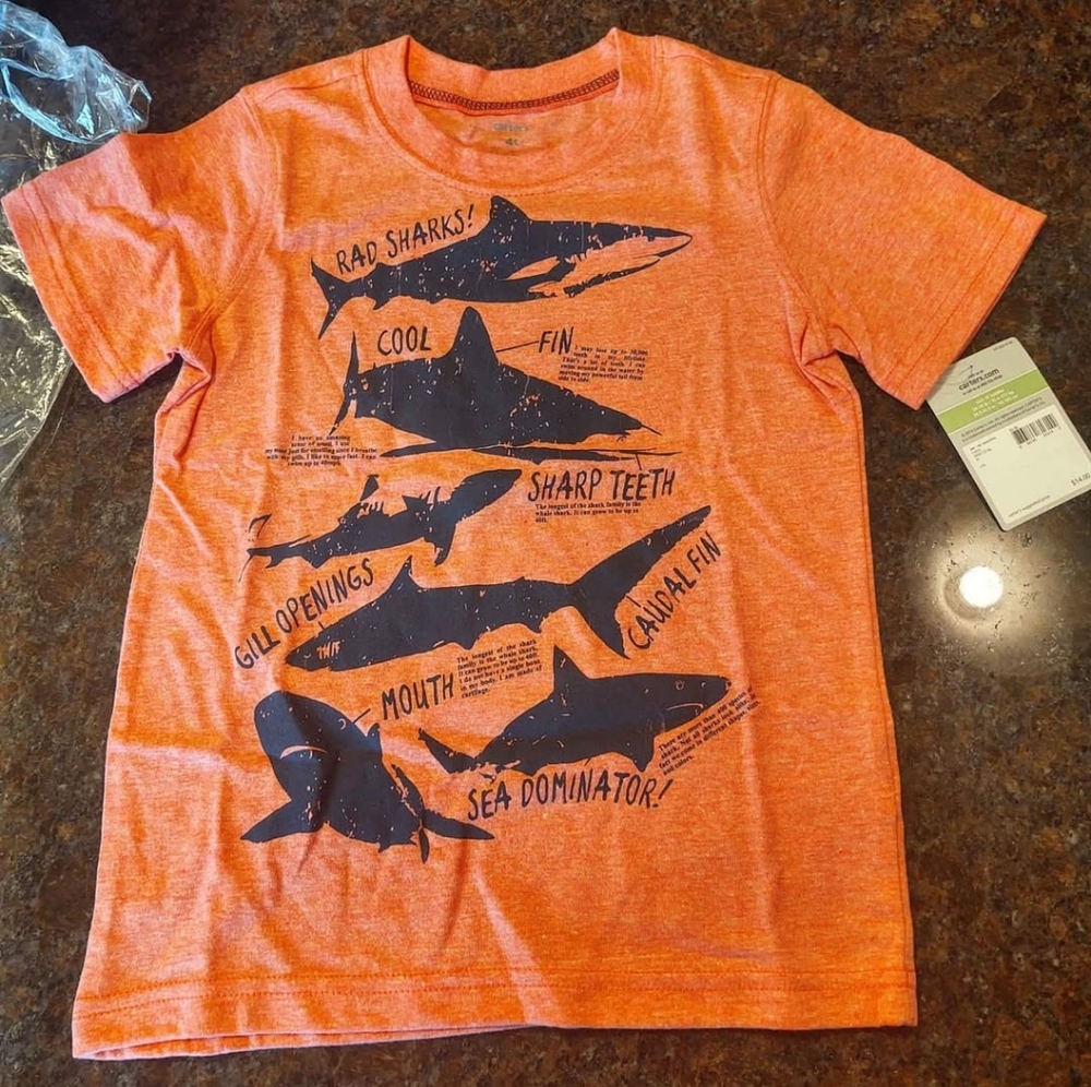 Coral Colored Shark Graphic Kids T-Shirt